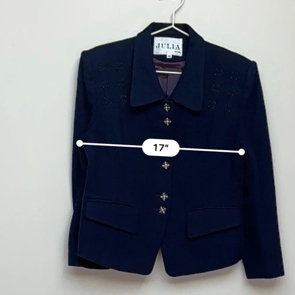 Julia Design Navy Wool Rayon Blend Blazer - Size 11 - Timeless‎ Sophistication